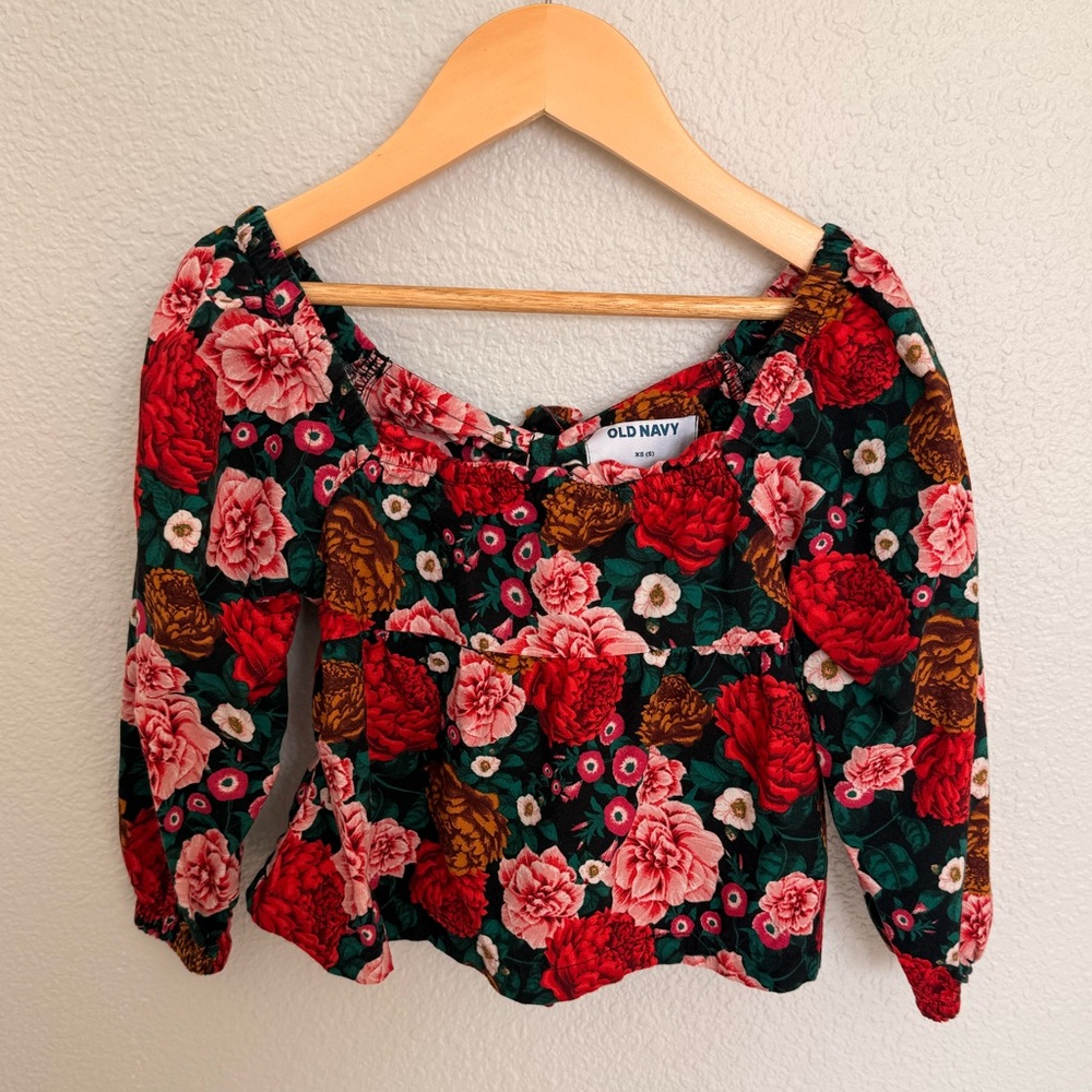 Old Navy Red Pink Floral Print Top Size 5 XS